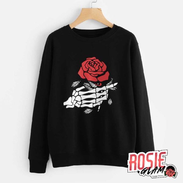 Hoodie Esqueleto Con Rosa