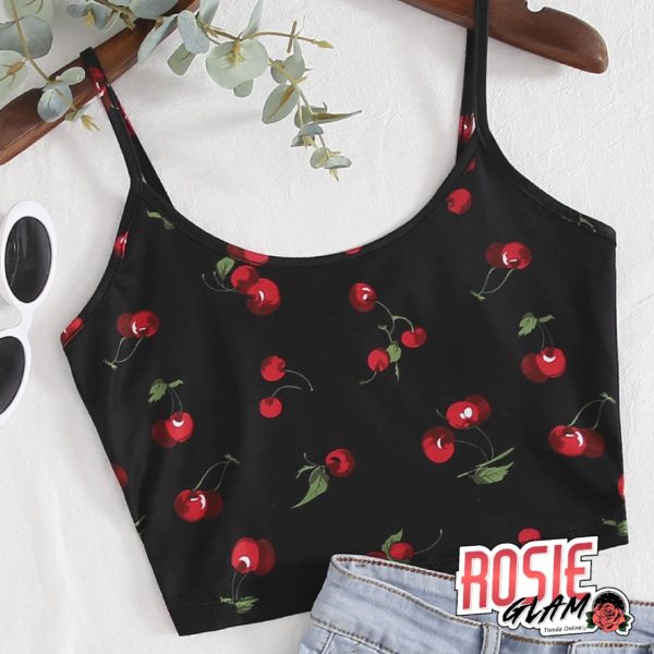 Crop Top Negro Cerezas