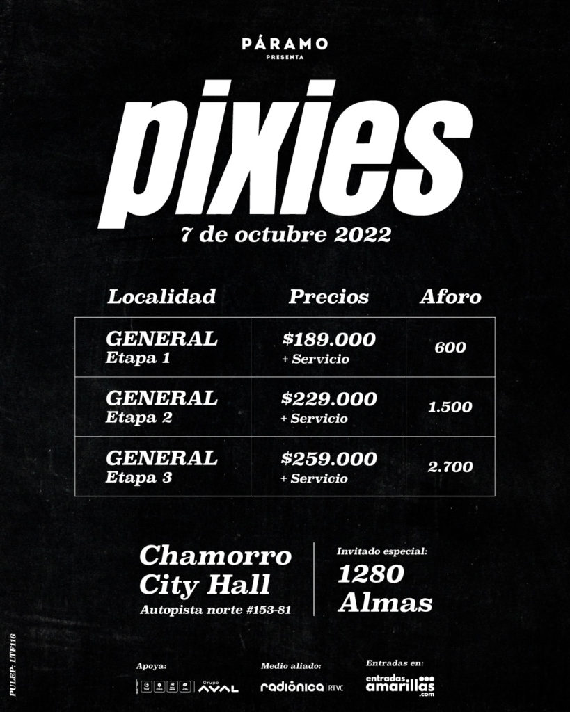 PIXIES BOLETAS BOGOTÁ