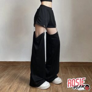 Sudadera Cargo Negra Desmontable Con Reatas - Rosieglam