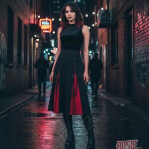 Falda Gótica Larga Listón Corset Mujer - Rosieglam