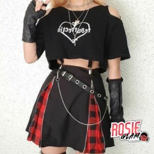 Falda Negra Prenses Cuadros Cremalleras - Rosie Glam