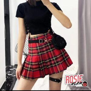 Falda Plisada Cuadros Rojos Escocés Mujer - RosieGlam