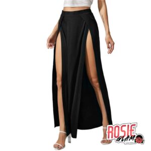 Falda Negra Doble Apertura Piernas Mujer – Rosie Glam