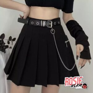 Falda Plisada Negra Bolsillo Lateral Mujer – RosieGlam