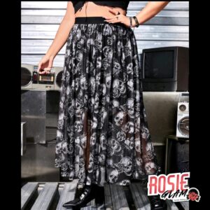Falda Larga Calaveras Rosas Transparencias Mujer - RosieGlam