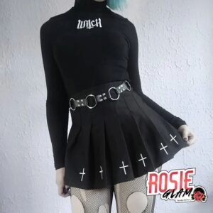 Falda Negra Plisada Bordado Cruces - RosieGlam