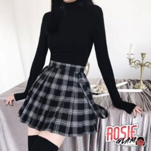 Minifalda Cuadros Grises Negros Correas Mujer - RosieGlam
