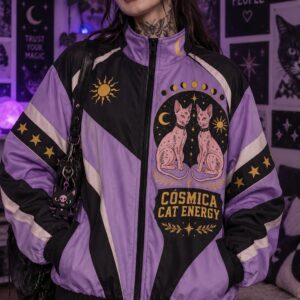 Chaqueta Rompevientos Cosmica Cat Energy RosieGlam vista frontal